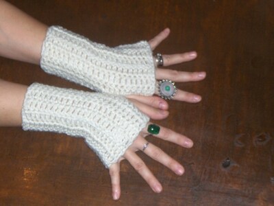 Ivory Dream Fingerless Gloves Crochet Arm Warmers. Boho Bridal Victorian gloves Handmade Crocheted Simple. Romantic women's arm warmers - image1